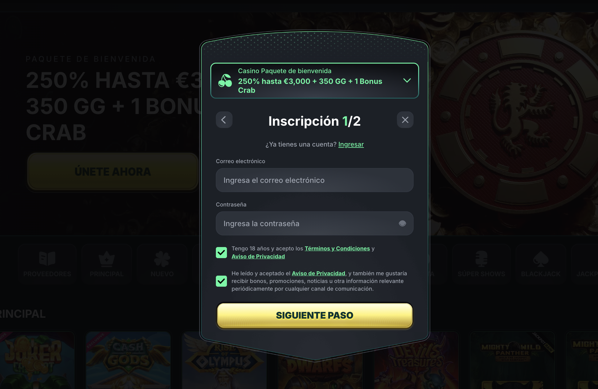 Inscripción en KinBet Casino